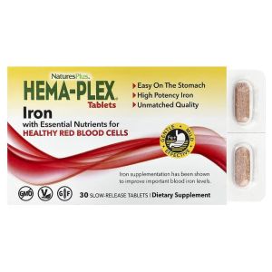 Железо с незаменимыми питательными веществами Hema-Plex, Iron Natures Plus, 30 таблеток с длительным высвобождением Железо с незаменимыми питательными веществами Hema-Plex, Iron Natures Plus, 30 таблеток с длительным высвобождением