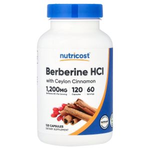 Берберин гідрохлорид із цейлонською корицею, 1200 мг, Berberine HCl With Ceylon Cinnamon, Nutricost, 120 капсул Берберин гідрохлорид із цейлонською корицею, 1200 мг, Berberine HCl With Ceylon Cinnamon, Nutricost, 120 капсул