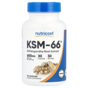 Екстракт кореня ашваганди, 600 мг, KSM-66, Ashwagandha Root Extract, Nutricost, 30 капсул