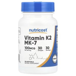 Вітамін К2 у формі МК-7, 100 мкг, Vitamin K2 MK-7, Nutricost, 30 гелевих капсул Вітамін К2 у формі МК-7, 100 мкг, Vitamin K2 MK-7, Nutricost, 30 гелевих капсул