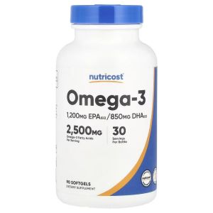 Омега-3, Omega-3, Nutricost, 90 гелевих капсул Омега-3, Omega-3, Nutricost, 90 гелевих капсул