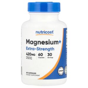 Магній+, 420 мг, Magnesium+, Extra-Strength, Nutricost, 60 капсул Магній+, 420 мг, Magnesium+, Extra-Strength, Nutricost, 60 капсул