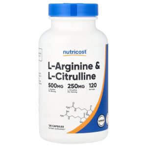 L-аргінін та L-цитрулін, L-Arginine & L-Citrulline, Nutricost, 120 капсул L-аргінін та L-цитрулін, L-Arginine & L-Citrulline, Nutricost, 120 капсул