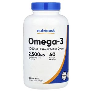 Омега-3, Omega-3, Nutricost, 120 гелевих капсул Омега-3, Omega-3, Nutricost, 120 гелевих капсул