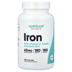 Залізо для жінок, Women, Iron With Vitamin C, Folate & Vitamin B12, Nutricost, 180 капсул Залізо для жінок, Women, Iron With Vitamin C, Folate & Vitamin B12, Nutricost, 180 капсул