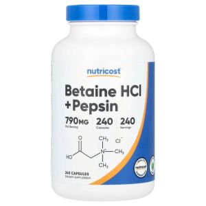 Бетаїн HCl і пепсин, Betaine HCl + Pepsin, Nutricost, 240 капсул Бетаїн HCl і пепсин, Betaine HCl + Pepsin, Nutricost, 240 капсул