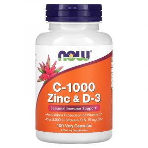 Вітамін C-1000, Цинк та вітамін D3, Vitamin C-1000 Zinc & D-3, Now Foods, 100 вегетаріанських капсул Вітамін C-1000, Цинк та вітамін D3, Vitamin C-1000 Zinc & D-3, Now Foods, 100 вегетаріанських капсул
