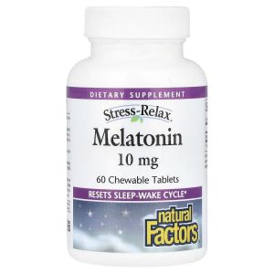 Мелатонін, 10 мг, Stress Relax, Melatonin, Natural Factors, 60 жувальних таблеток Мелатонін, 10 мг, Stress Relax, Melatonin, Natural Factors, 60 жувальних таблеток