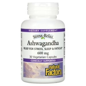 Ашваганда, 600 мг, Ashwagandha, Natural Factors, 30 вегетарианских капсул