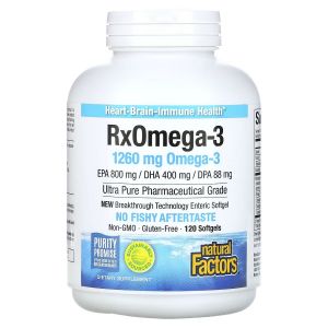 Омега-3, 1260 мг, RxOmega-3, Natural Factors, 120 гелевих капсул