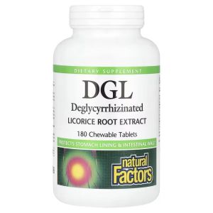 Солодка (Лакрица), деглицирризиновый экстракт корня, DGL, Deglycyrrhizinated Licorice Root Extract, Natural Factors, 180 жевательных таблеток Солодка (Лакрица), деглицирризиновый экстракт корня, DGL, Deglycyrrhizinated Licorice Root Extract, Natural Factors, 180 жевательных таблеток