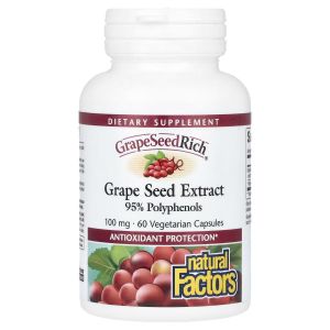 Экстракт виноградных косточек, 100 мг, GrapeSeedRich, Grape Seed Extract, Natural Factors, 60 вегетарианских капсул