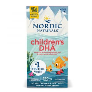 Рыбий жир (ДГК) для Детей, (3-6 лет), 250 мг, Вкус Клубники, Children's DHA, Nordic Naturals, 90 мини капсул