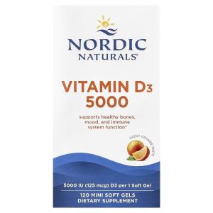 Витамин D3, 125 мкг (5000 МЕ), вкус апельсина, Vitamin D3, Nordic Naturals, 120 мини капсул Витамин D3, 125 мкг (5000 МЕ), вкус апельсина, Vitamin D3, Nordic Naturals, 120 мини капсул