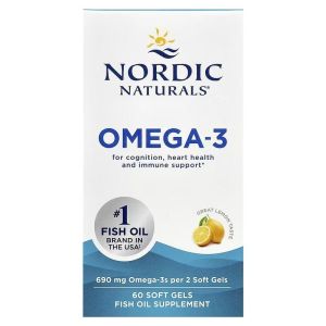 Омега-3, 690 мг на порцию, вкус лимона, Omega-3, Nordic Naturals, 60 гелевых капсул Омега-3, 690 мг на порцию, вкус лимона, Omega-3, Nordic Naturals, 60 гелевых капсул
