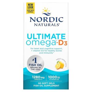 Омега-3 и витамин D3, 1280 мг и 25 мкг (1000 МЕ), вкус лимона, Ultimate Omega-3D, Nordic Naturals, 60 гелевых капсул Омега-3 и витамин D3, 1280 мг и 25 мкг (1000 МЕ), вкус лимона, Ultimate Omega-3D, Nordic Naturals, 60 гелевых капсул