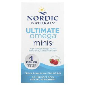 Рыбий Жир, Омега-3, 1120 мг на порцию, вкус клубники, Ultimate Omega Minis, Nordic Naturals, 60 мини капсул Рыбий Жир, Омега-3, 1120 мг на порцию, вкус клубники, Ultimate Omega Minis, Nordic Naturals, 60 мини капсул
