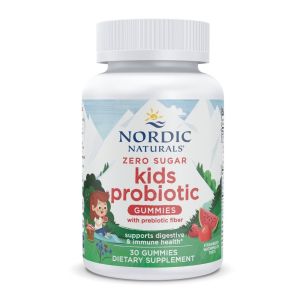 Пробиотики для детей без сахара, вкус клубники и арбуза, Zero Sugar Kids Probiotic Gummies, Nordic Naturals, 30 жевательных таблеток