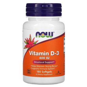 Вітамін D3, Vitamin D3, Now Foods, 400 МО, 180 желатинових капсул Вітамін D3, Vitamin D3, Now Foods, 400 МО, 180 желатинових капсул