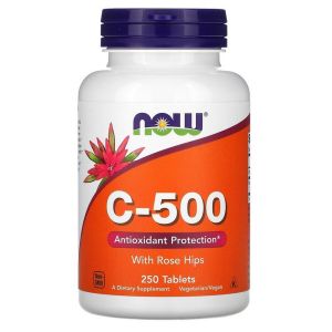 Витамин C-500 с шиповником, With Rose Hips, Now Foods, 250 таблеток