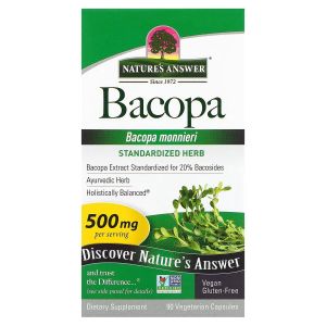Бакопа, 500 мг, Bacopa, Nature's Answer, 90 вегетарианских капсул Бакопа, 500 мг, Bacopa, Nature's Answer, 90 вегетарианских капсул