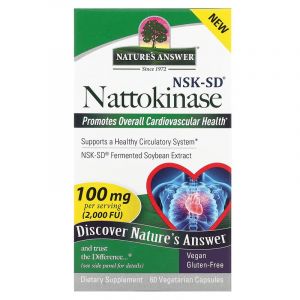 Наттокиназа, 100 мг, Nattokinase, Nature's Answer, 60 вегетарианских капсул Наттокиназа, 100 мг, Nattokinase, Nature's Answer, 60 вегетарианских капсул