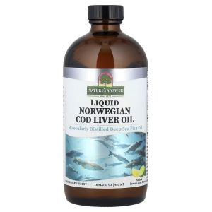 Жир Печени Дикой Норвежской Трески, вкус лимон-лайм, Liquid Norwegian Cod Liver Oil, Nature's Answer, 480 мл Жир Печени Дикой Норвежской Трески, вкус лимон-лайм, Liquid Norwegian Cod Liver Oil, Nature's Answer, 480 мл