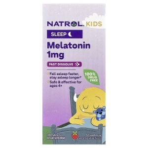 Мелатонин для детей 4+, вкус клубники, Kids, Melatonin, Natrol, 30 таблеток Мелатонин для детей 4+, вкус клубники, Kids, Melatonin, Natrol, 30 таблеток