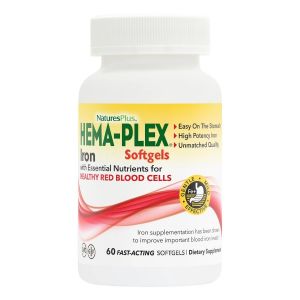 Комплекс с железом Hema-Plex, Iron, Natures Plus, 60 Мягких Желатиновых Капсул
