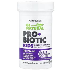 Пробиотик для детей, 7 млрд КОЕ, вкус ягод, GI Natural, Probiotic Kids, Natures Plus, 30 жевательных таблеток Пробиотик для детей, 7 млрд КОЕ, вкус ягод, GI Natural, Probiotic Kids, Natures Plus, 30 жевательных таблеток