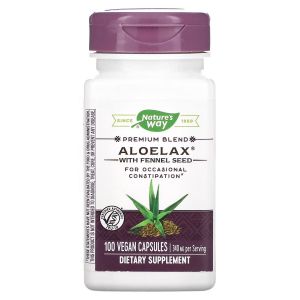 Алоэ Вера с фенхелем, 340 мг, Aloelax with Fennel Seed, Nature's Way, 100 вегетарианских капсул