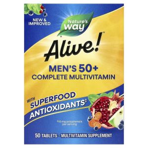 Мультивітаміни для чоловіків 50+, Alive! Men's 50+ Complete Multivitamin, Nature's Way, 50 таблеток
