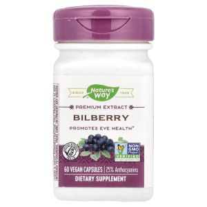 Черника, премиум экстракт, Bilberry, Premium Extract, Nature's Way, 60 вегетарианских капсул