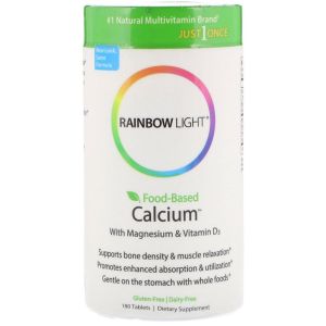 Кальций с Магнием и Витамином D3, Food-Based Calcium with Magnesium & Vitamin D3, Rainbow Light, 180 таблеток