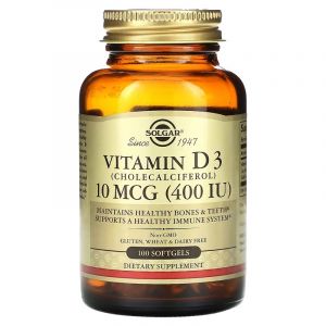 Вітамін D3, 10 мкг (400 МО), Vitamin D3 (Cholecalciferol), Solgar, 240 гелевих капсул