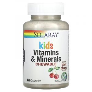 Вітаміни та мінерали для дітей, смак вишні, Kids Vitamins & Minerals Chewable, Solaray, 60 жувальних таблеток