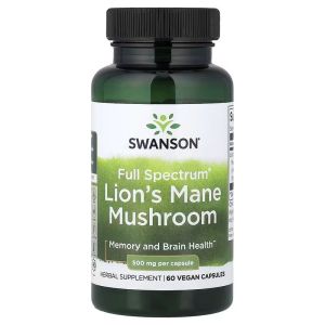 Їжовик гребінчастий, 500 мг, Full Spectrum Organic Lion's Mane Mushroom, Swanson, 60 веганських капсул Їжовик гребінчастий, 500 мг, Full Spectrum Organic Lion's Mane Mushroom, Swanson, 60 веганських капсул