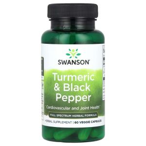 Куркума та чорний перець, Turmeric & Black Pepper, Swanson, 60 вегетаріанських капсул Куркума та чорний перець, Turmeric & Black Pepper, Swanson, 60 вегетаріанських капсул