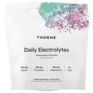 Электролиты, вкус арбуза, Daily Electrolytes, Thorne, 30 стиков Электролиты, вкус арбуза, Daily Electrolytes, Thorne, 30 стиков