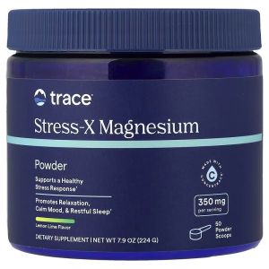 Магний, вкус лимон-лайм, 350 мг, Stress-X, Magnesium Powder, Trace, 224 гр Магний, вкус лимон-лайм, 350 мг, Stress-X, Magnesium Powder, Trace, 224 гр