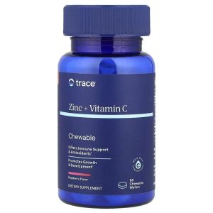 Поддержка иммунитета с цинком и витамином С, вкус малины, Zinc+Vitamin C, Trace, 60 жевательных таблеток Поддержка иммунитета с цинком и витамином С, вкус малины, Zinc+Vitamin C, Trace, 60 жевательных таблеток