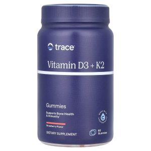 Витамин D3 и K2, вкус клубники, Vitamin D3 + K2 Gummies, Trace, 60 жевательных конфет Витамин D3 и K2, вкус клубники, Vitamin D3 + K2 Gummies, Trace, 60 жевательных конфет
