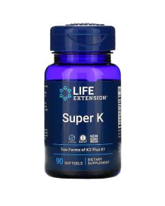 Витамин К в двух формах ( К2 + К1), Life Extension, Super K, 90 капсул