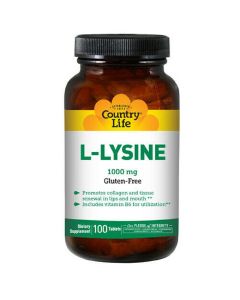 L-Лизин 1000мг, L-Lysine, Country Life, 100 таблеток