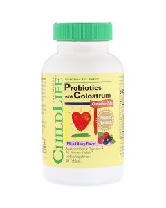 Пробиотики для Детей с Молозивом, Вкус ягод, ChildLife, Probiotics with Colostrum, 90 жев. табл.