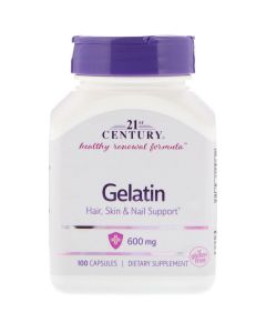 Желатин, 21st Century, Gelatin, 600 мг, 100 капсул