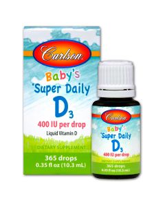 Витамин D3 для Малышей в Каплях, 400 МЕ, Baby's Super Daily D3, Carlson, 10,3 мл 