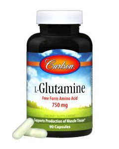 Глютамин 750мг, L-Glutamine, Carlson, 90 капсул