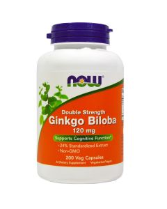 Гінкго білоба, Ginkgo Biloba, Double Strength, Now Foods, 120 мг, 200 капсул