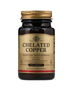 Хелатная Медь, Chelated Copper, Solgar, 100 таблеток